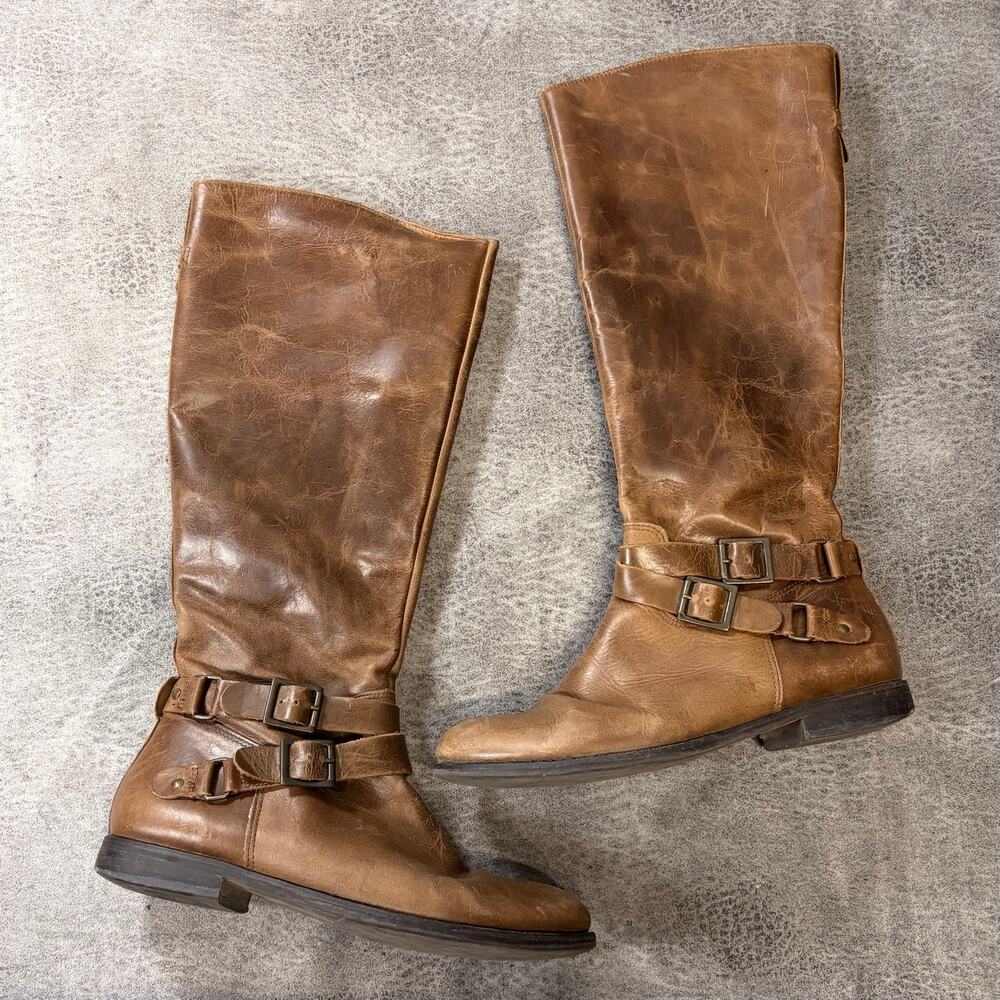 Brown Cognac Leather Knee High Boots
